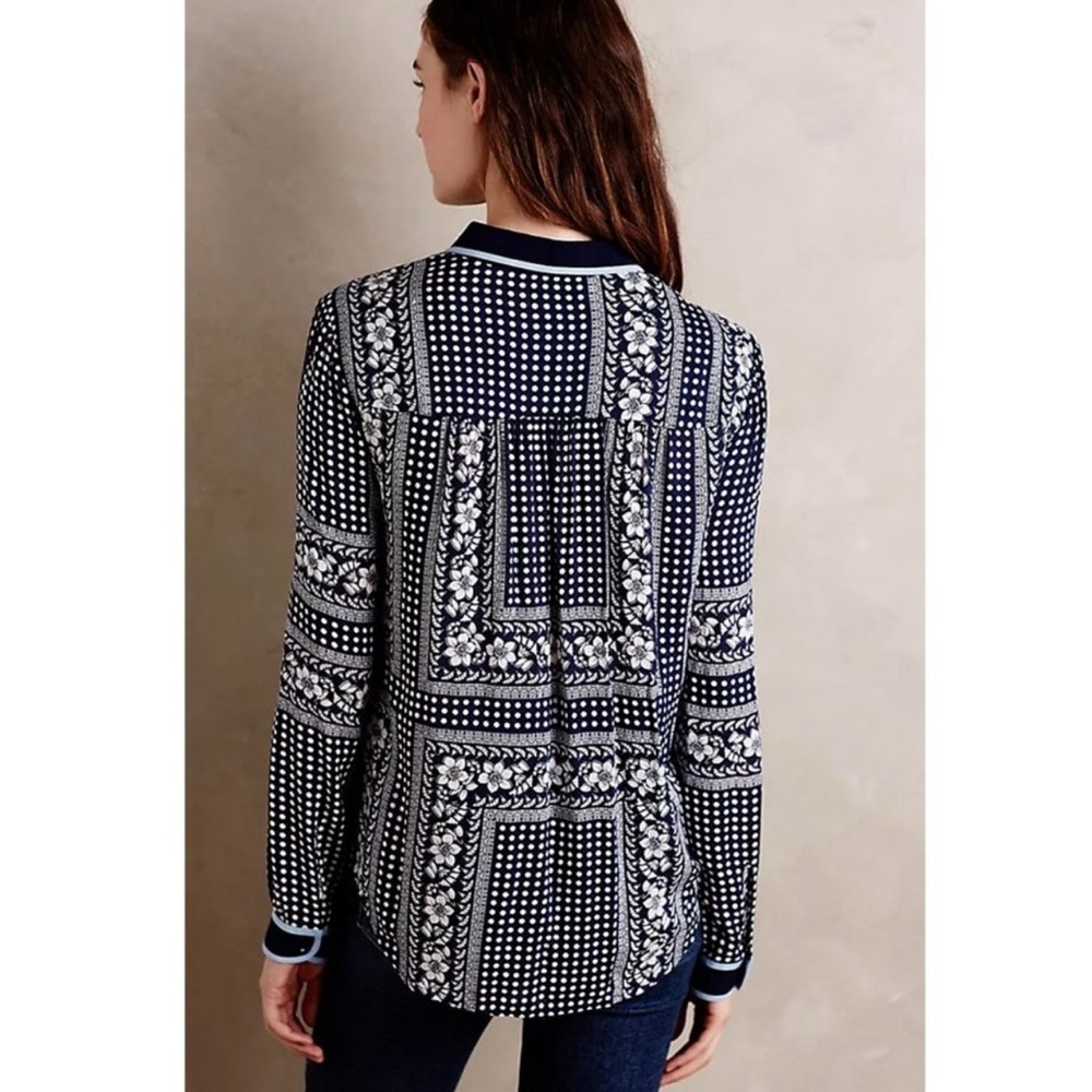 Maeve by Anthropologie “Clara” Blouse Print in Navy & White Size 2 - Picture 2 of 8